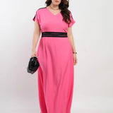 Vestido Longo Crepe Twil Detalhe Preto Pala Rosa