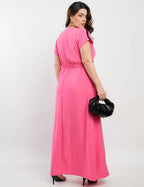 Vestido Longo Crepe Twil Detalhe Preto Pala Rosa
