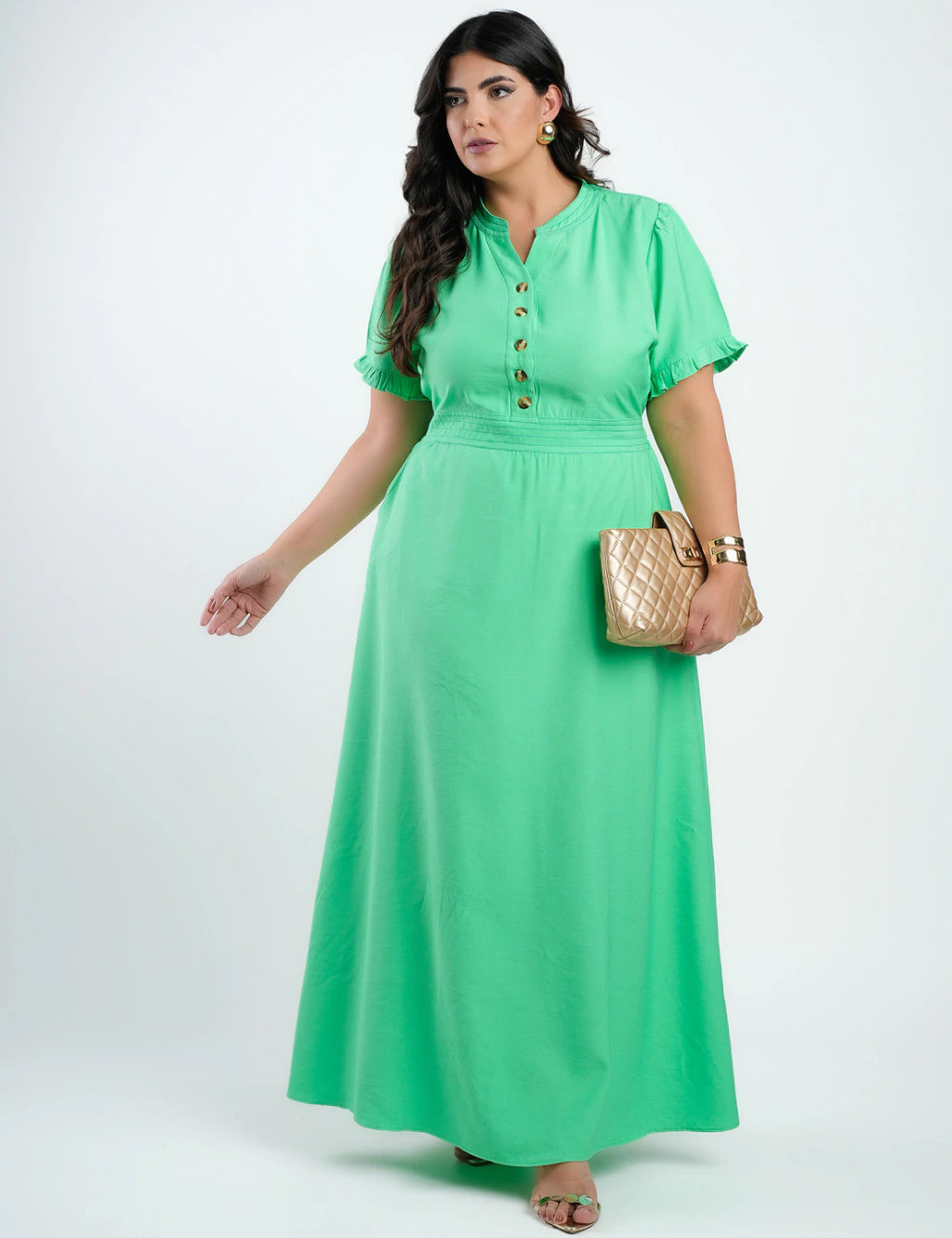 Vestido Longo Alfaiataria Com Pesponto Verde