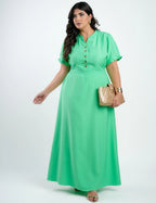Vestido Longo Alfaiataria Com Pesponto Verde