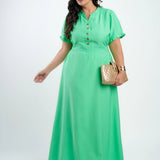 Vestido Longo Alfaiataria Com Pesponto Verde