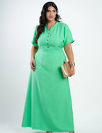 Vestido Longo Alfaiataria Com Pesponto Verde
