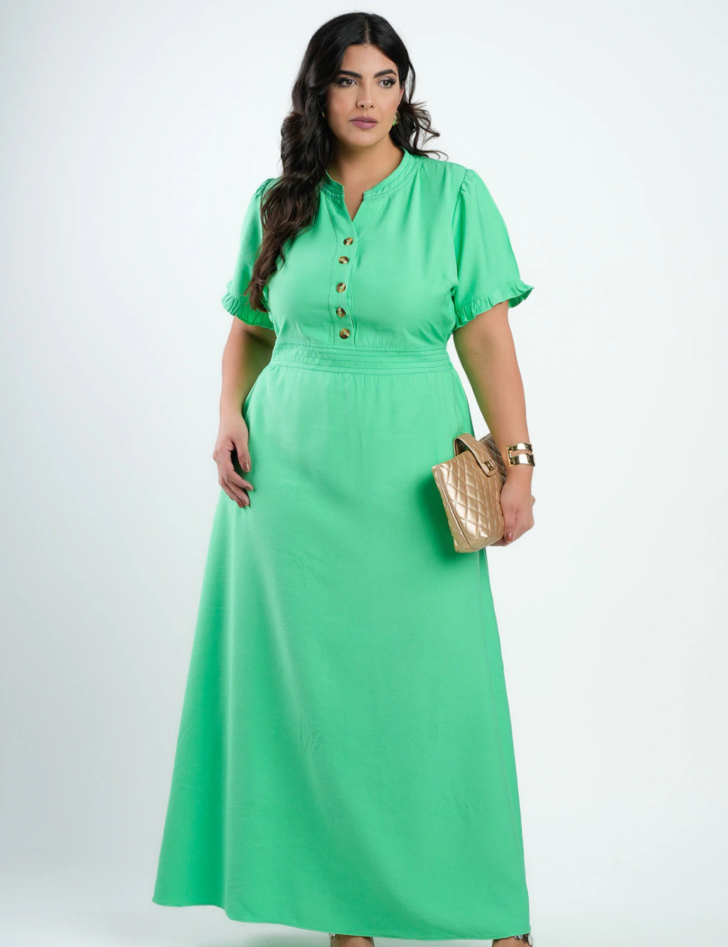 Vestido Longo Alfaiataria Com Pesponto Verde