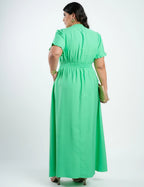Vestido Longo Alfaiataria Com Pesponto Verde