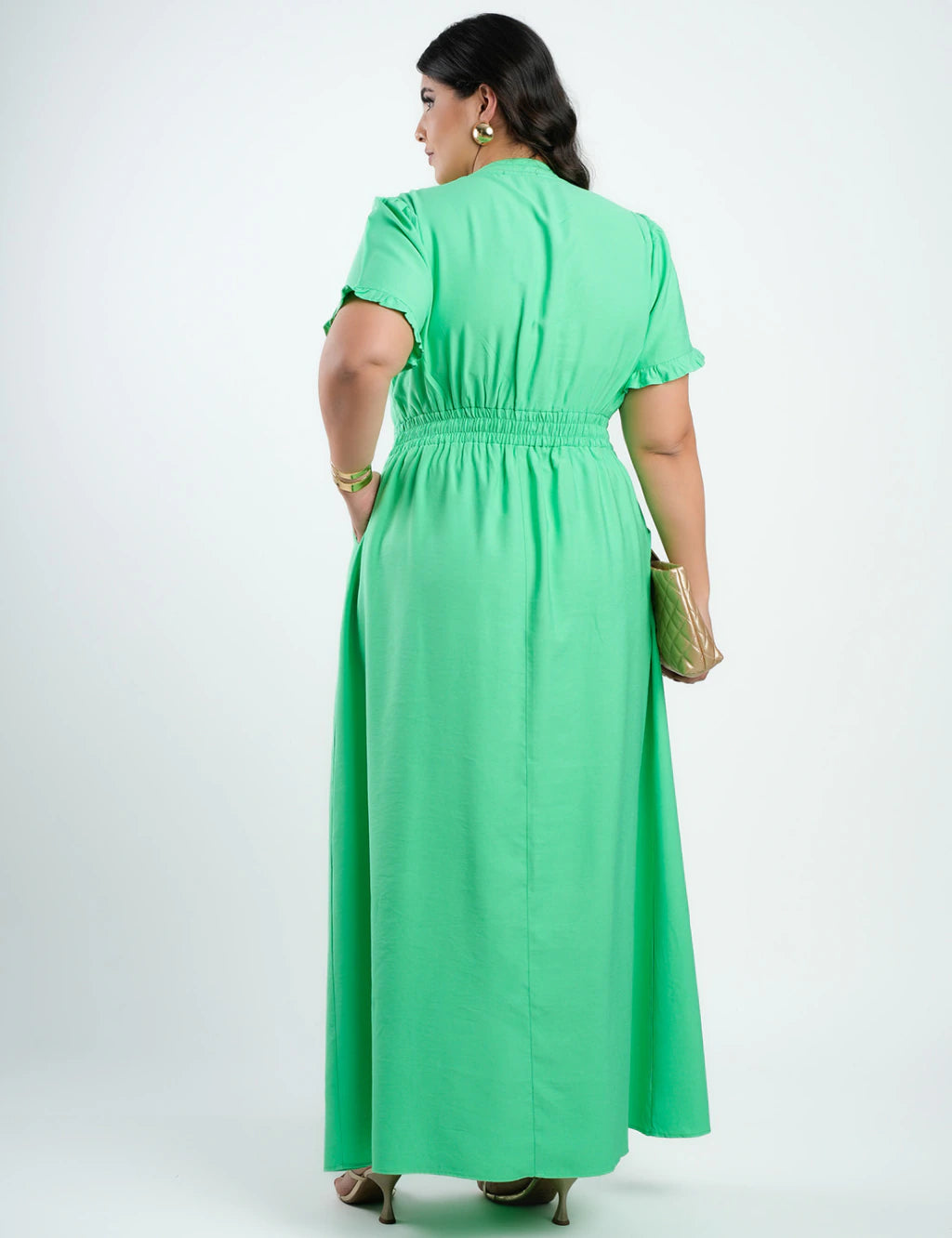 Vestido Longo Alfaiataria Com Pesponto Verde