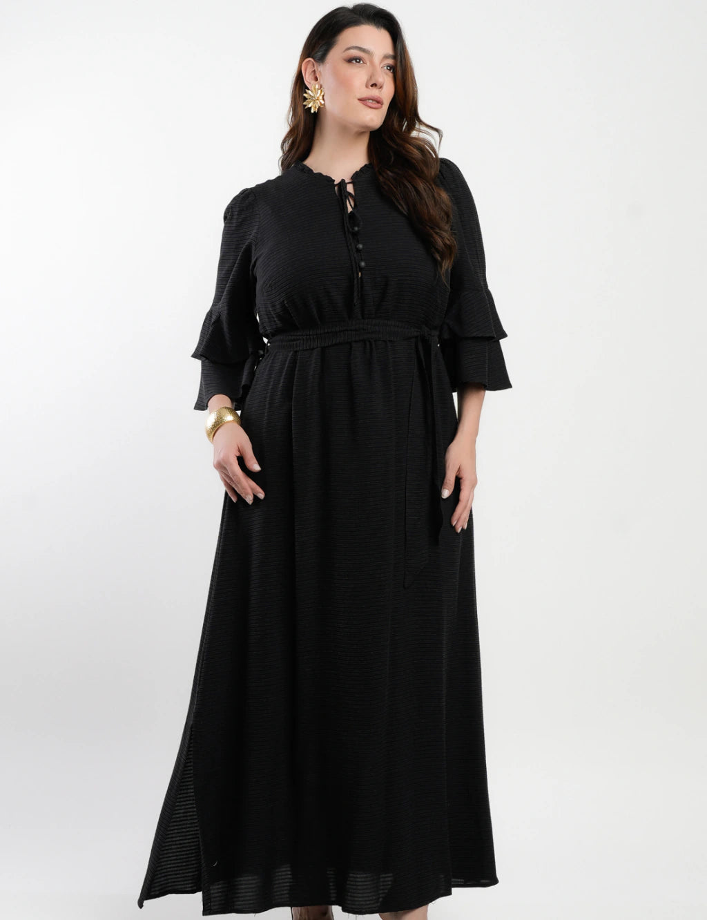Vestido Longo Viscose Com Textura Preto