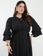 Vestido Longo Viscose Com Textura Preto
