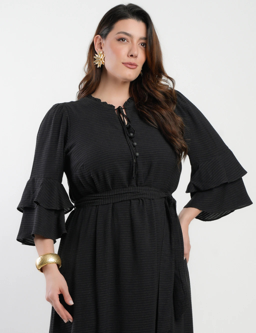 Vestido Longo Viscose Com Textura Preto