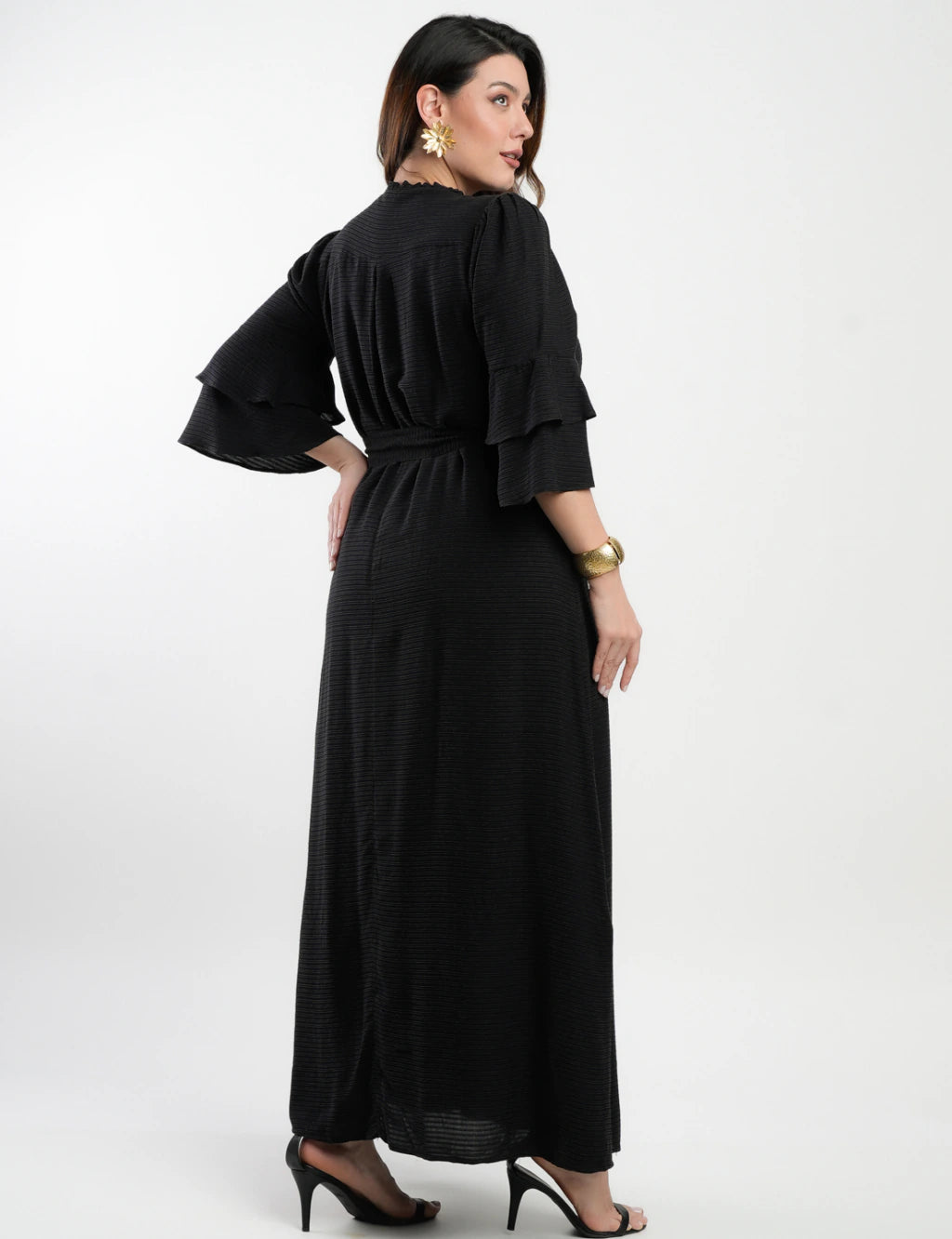 Vestido Longo Viscose Com Textura Preto