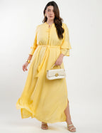 Vestido Longo Viscose Com Textura Amarelo