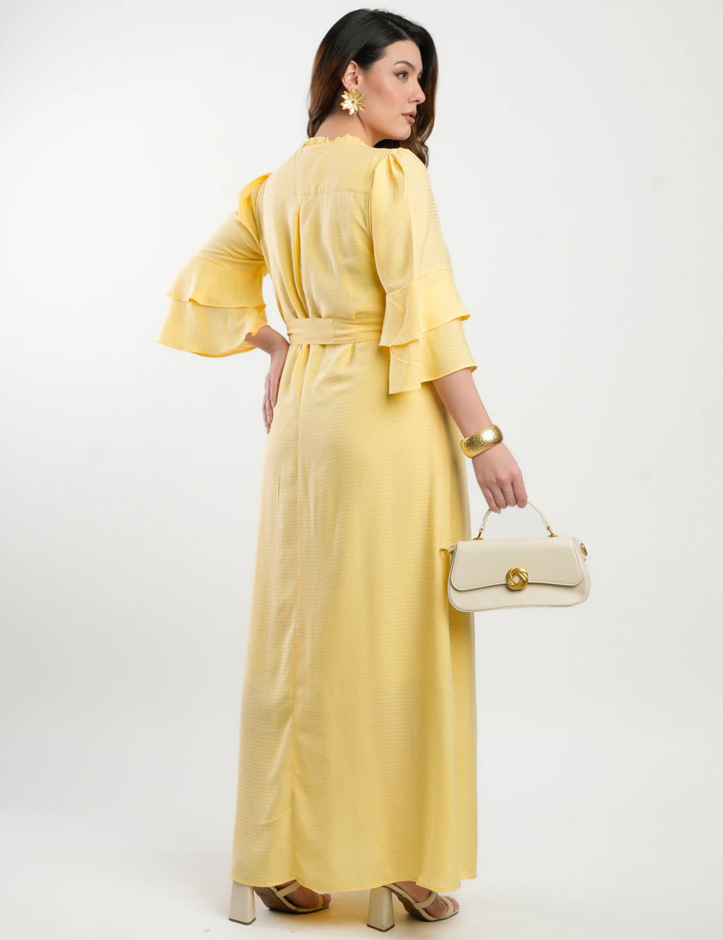 Vestido Longo Viscose Com Textura Amarelo