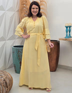 Vestido Longo Viscose Com Textura Amarelo