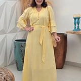 Vestido Longo Viscose Com Textura Amarelo
