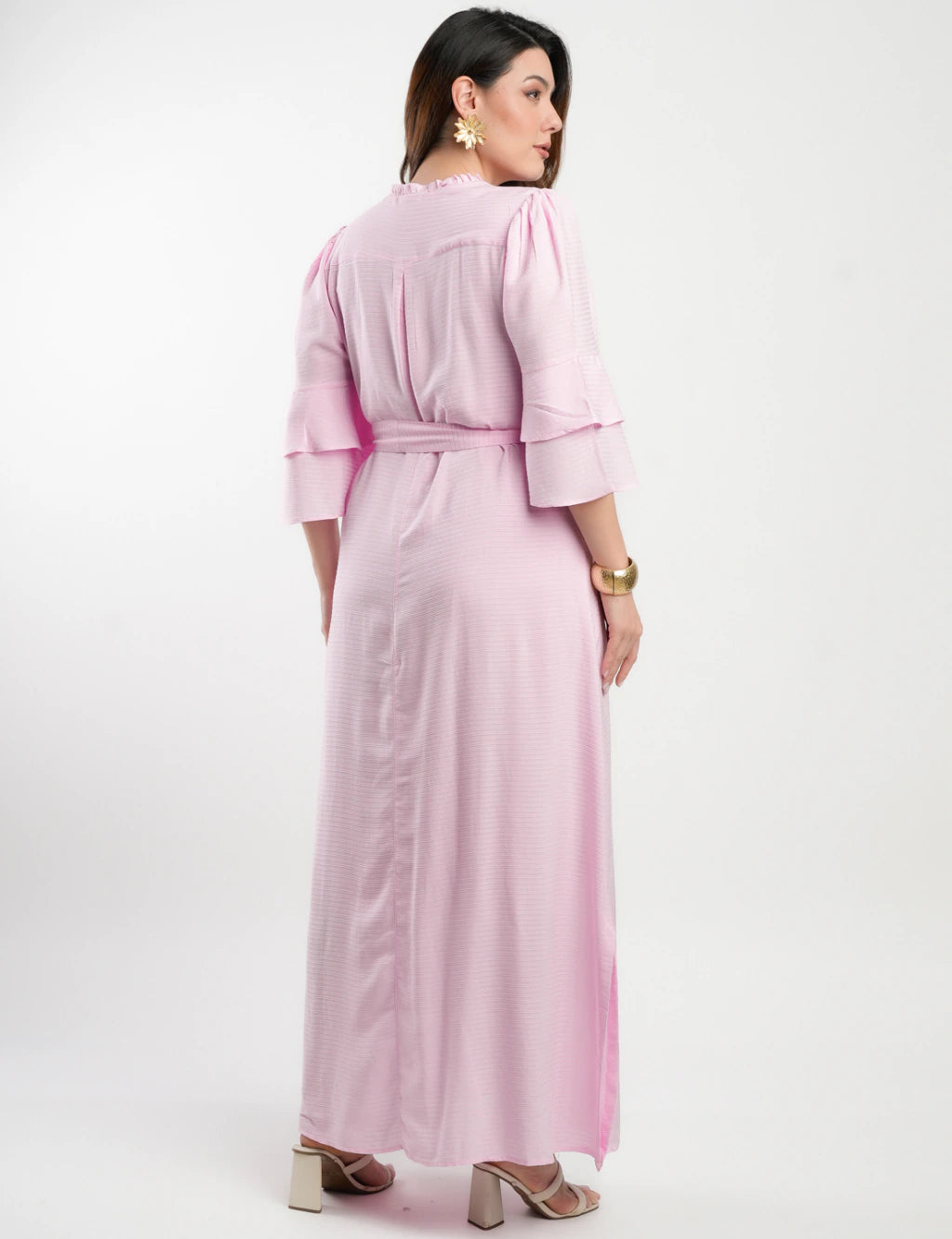 Vestido Longo Viscose Com Textura Rosa