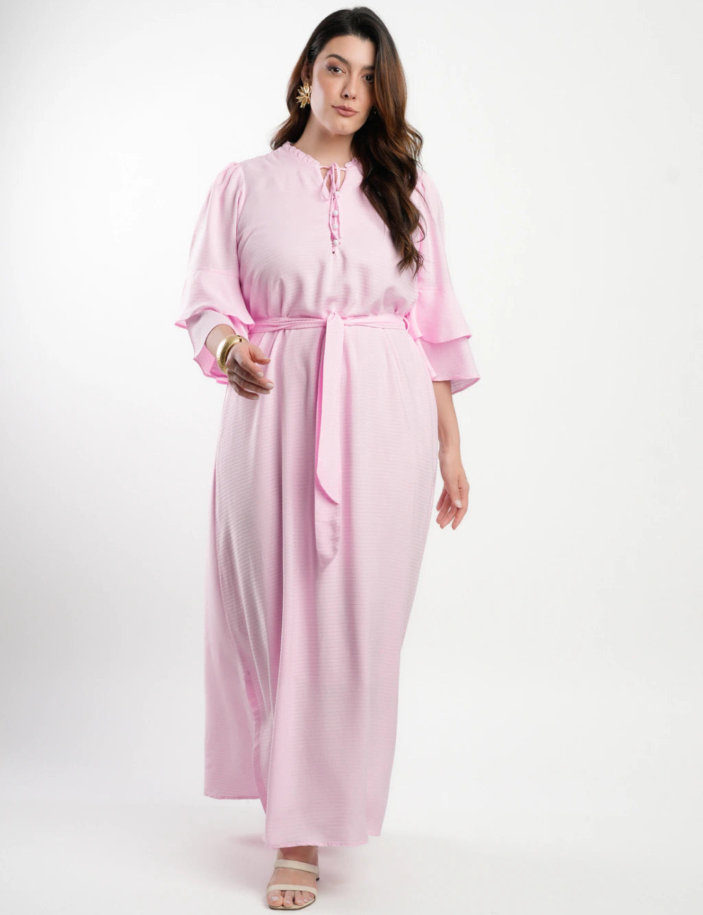 Vestido Longo Viscose Com Textura Rosa