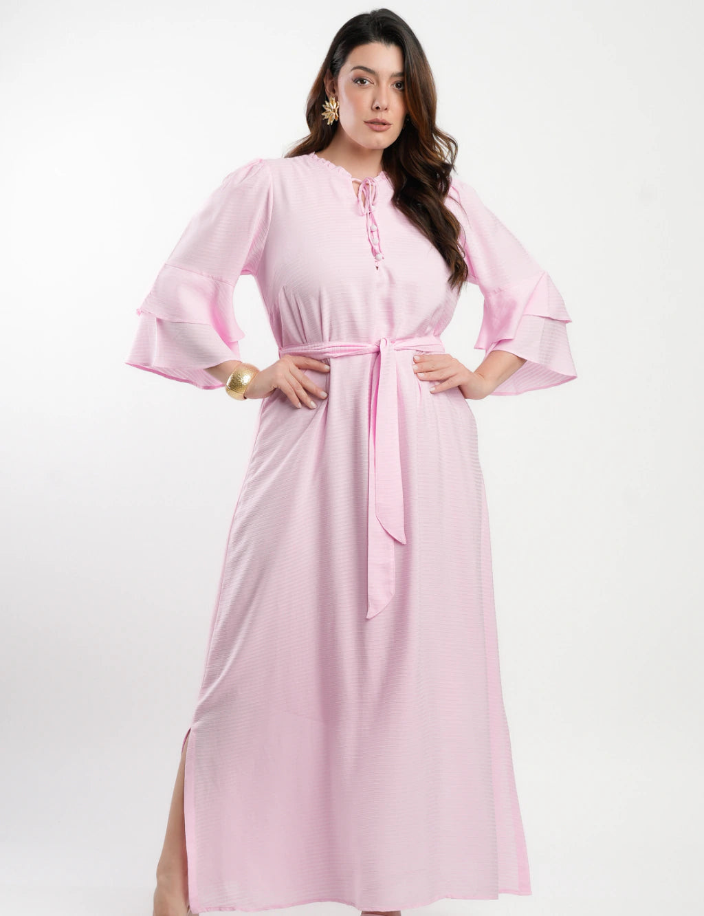 Vestido Longo Viscose Com Textura Rosa