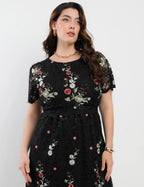 Vestido Curto De Renda Barrado Com Borbado Preto
