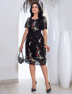 Vestido Curto De Renda Barrado Com Borbado Preto