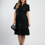 Vestido Midi Lasie Algodão Com Gola Preto