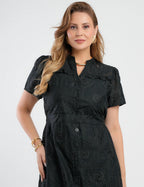 Vestido Midi Lasie Algodão Com Gola Preto