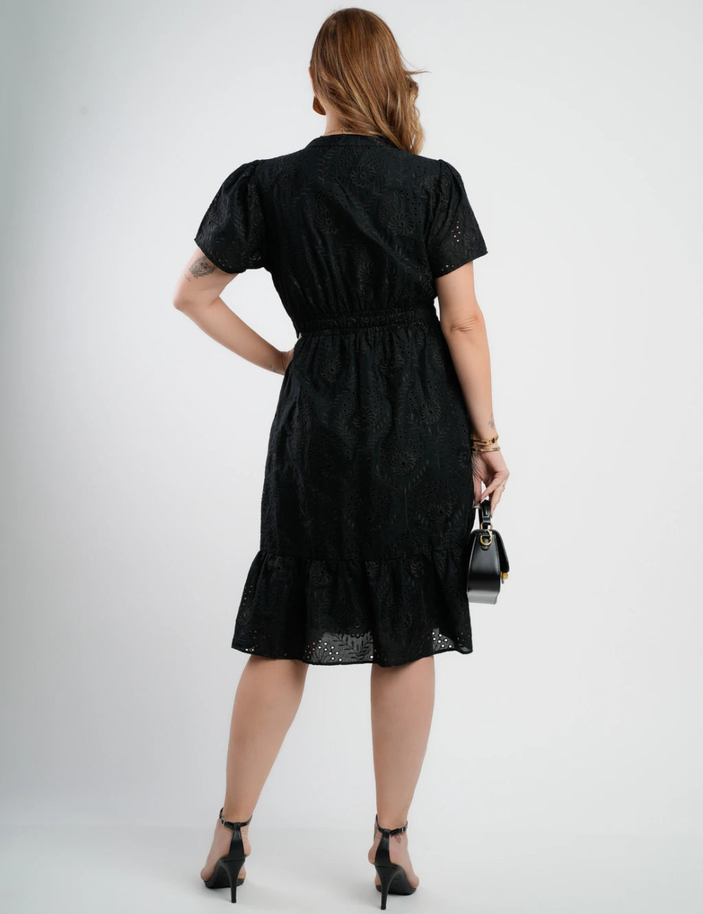 Vestido Midi Lasie Algodão Com Gola Preto