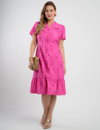 Vestido Midi Lasie Algodão Com Gola Pink