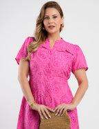 Vestido Midi Lasie Algodão Com Gola Pink