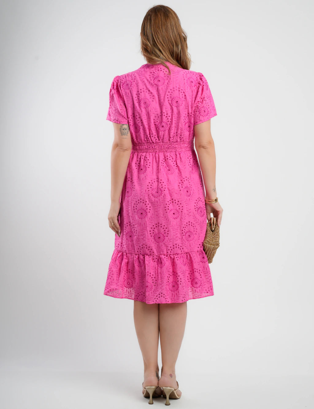 Vestido Midi Lasie Algodão Com Gola Pink