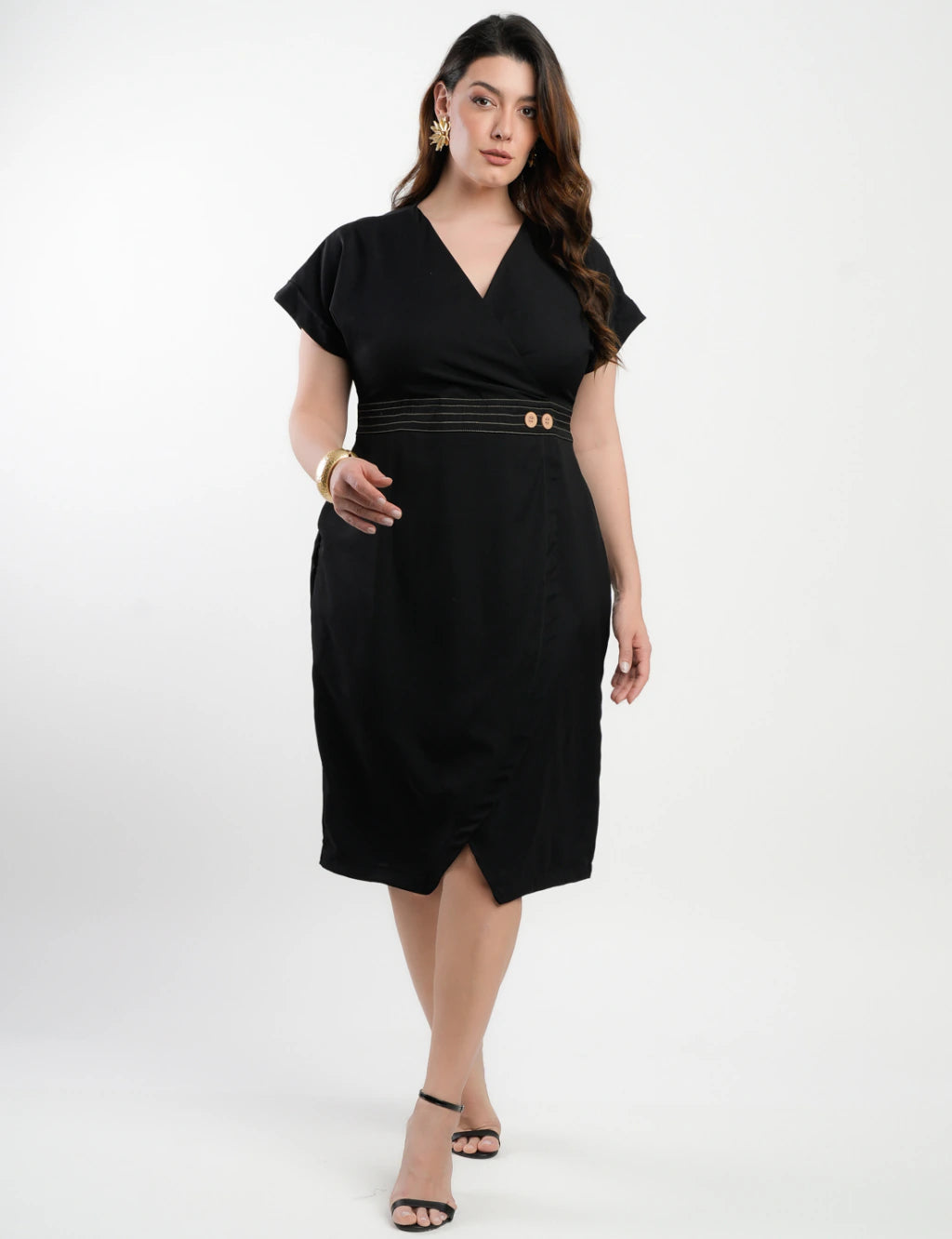 Vestido Midi Tubinho Alfaiataria Twill Preto
