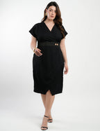 Vestido Midi Tubinho Alfaiataria Twill Preto