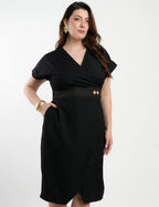 Vestido Midi Tubinho Alfaiataria Twill Preto