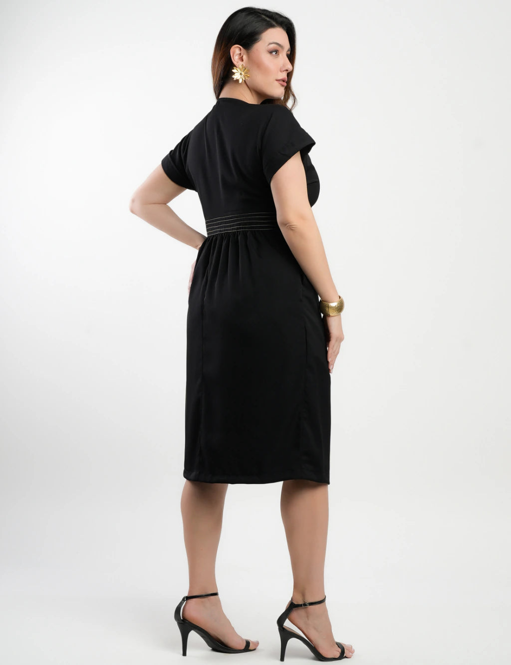 Vestido Midi Tubinho Alfaiataria Twill Preto