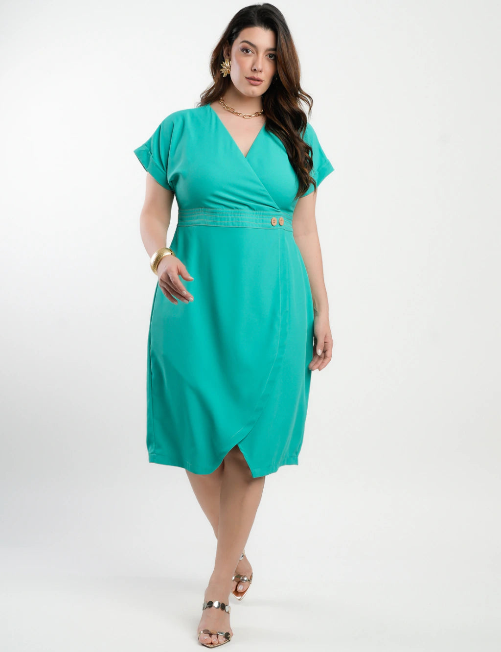 Vestido Midi Tubinho Alfaiataria Twill Verde