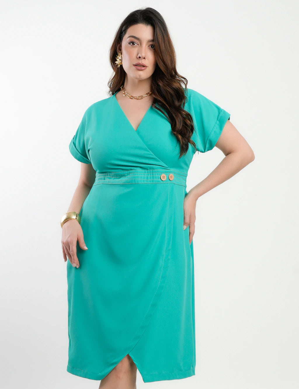 Vestido Midi Tubinho Alfaiataria Twill Verde