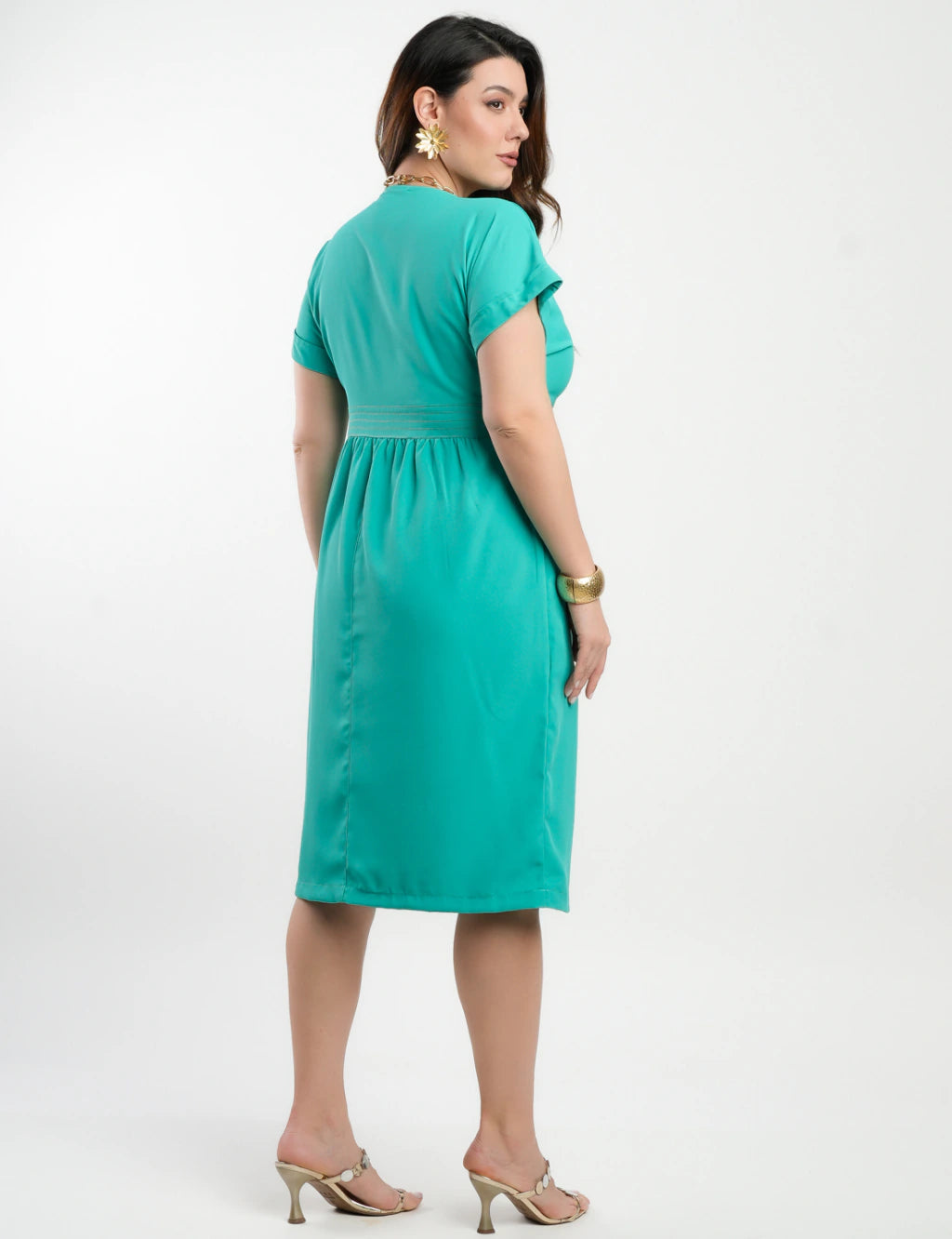 Vestido Midi Tubinho Alfaiataria Twill Verde