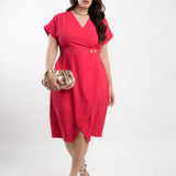 Vestido Midi Tubinho Alfaiataria Twill Coral
