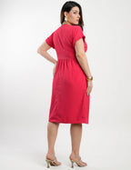 Vestido Midi Tubinho Alfaiataria Twill Coral
