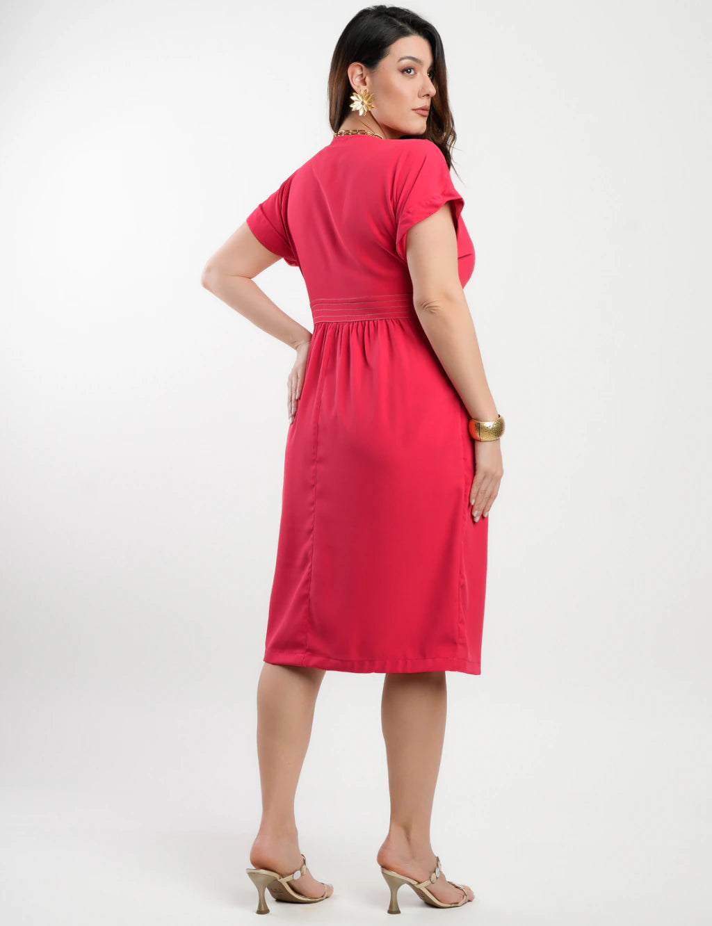 Vestido Midi Tubinho Alfaiataria Twill Coral
