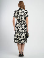 Vestido Midi Crepe Encorpado Estampado Preto