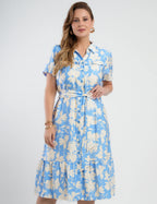 Vestido Midi Crepe Encorpado Estampado Azul