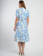 Vestido Midi Crepe Encorpado Estampado Azul