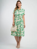 Vestido Midi Crepe Encorpado Estampado Verde