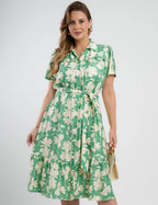 Vestido Midi Crepe Encorpado Estampado Verde