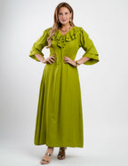 Vestido Longo Poliviscose Com Babado Verde