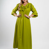 Vestido Longo Poliviscose Com Babado Verde