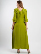 Vestido Longo Poliviscose Com Babado Verde