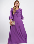 Vestido Longo Poliviscose Com Babado Roxo