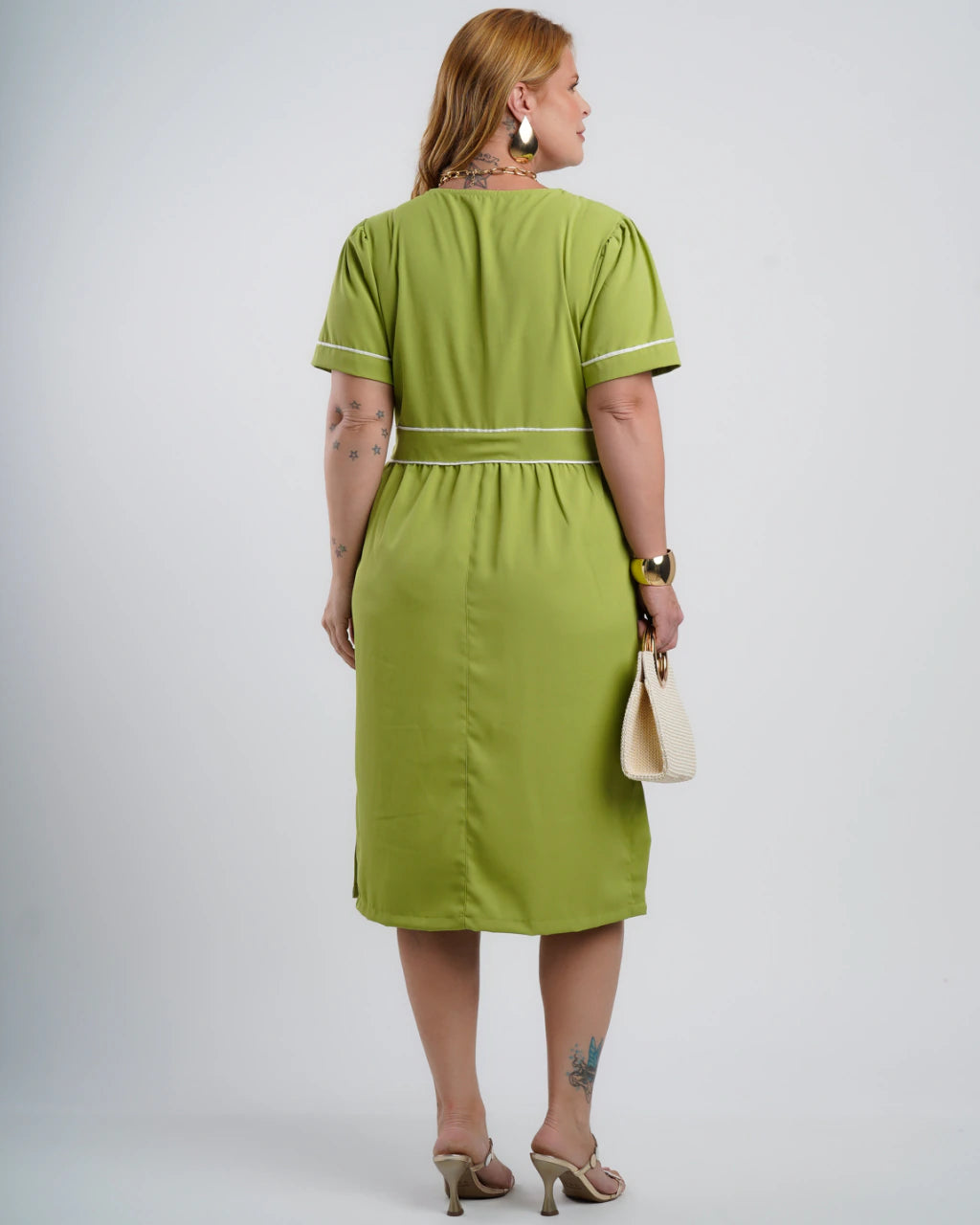 Vestido Curto Tubinho Alfaiataria Com Vivo Verde
