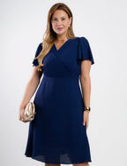 Vestido Curto Crepe Blusa Transpassada Marinho