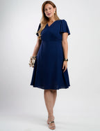 Vestido Curto Crepe Blusa Transpassada Marinho